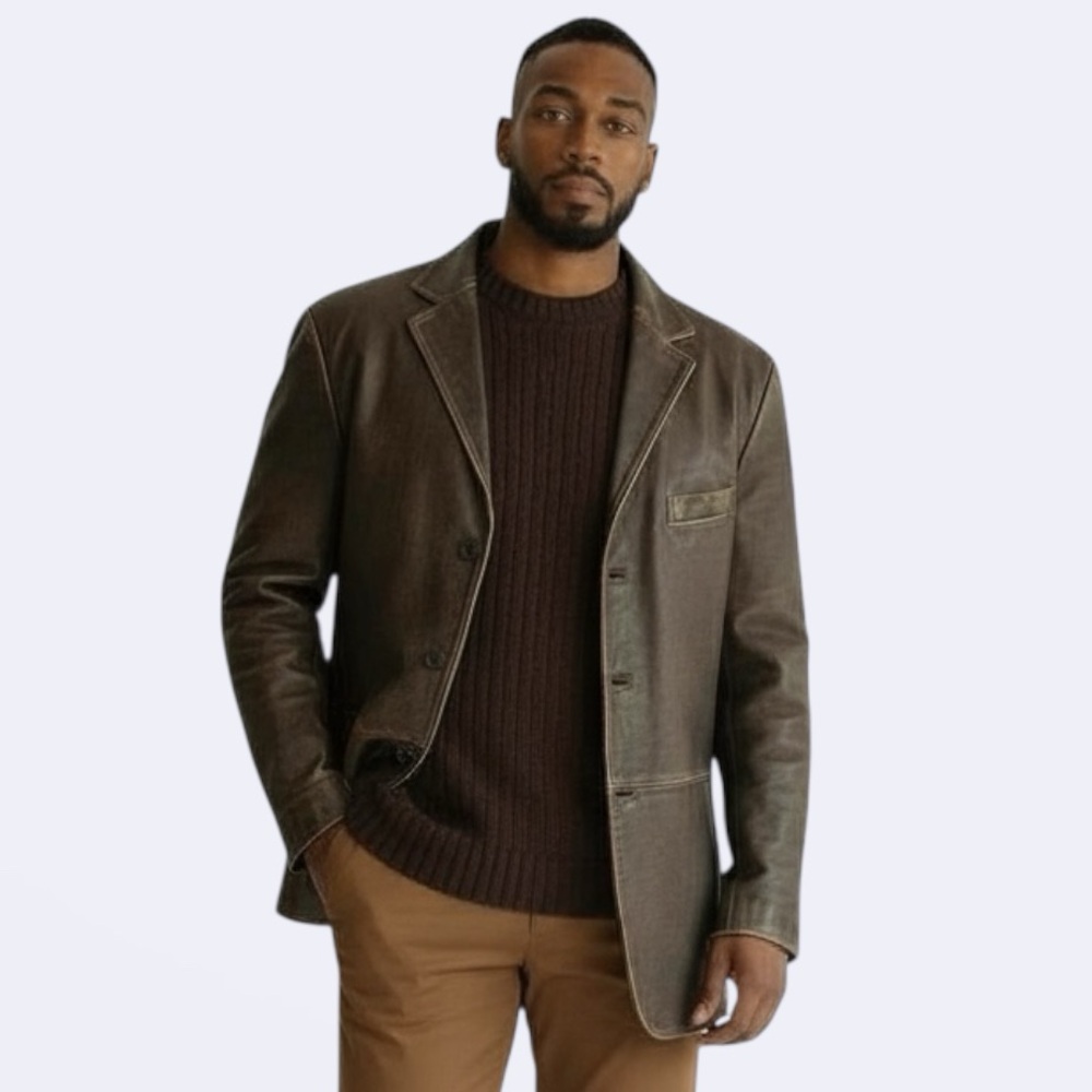 J. Ferrar Vintage Brown Leather Jacket Men's M Rugged Distressed Blazer Retro - Picture 2 of 8